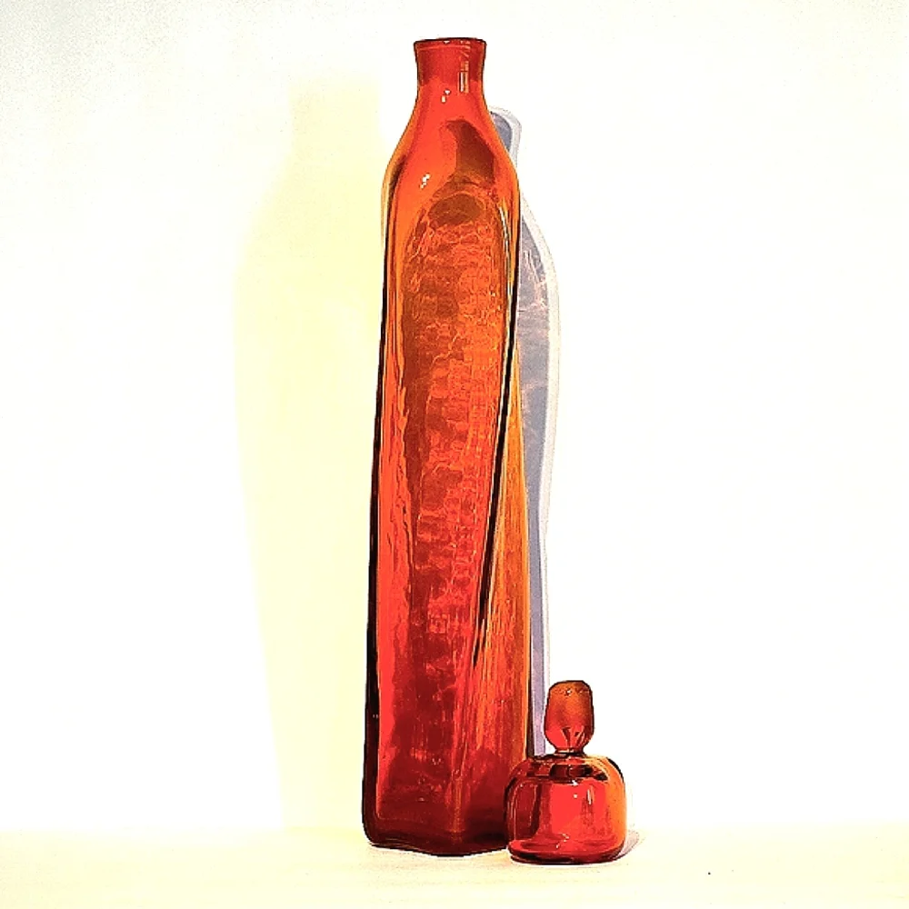 RARE VTG BLENKO Tangerine Twist Glass Decanter & Stopper MCM Artist Wayne Husted - Picture 6 of 13